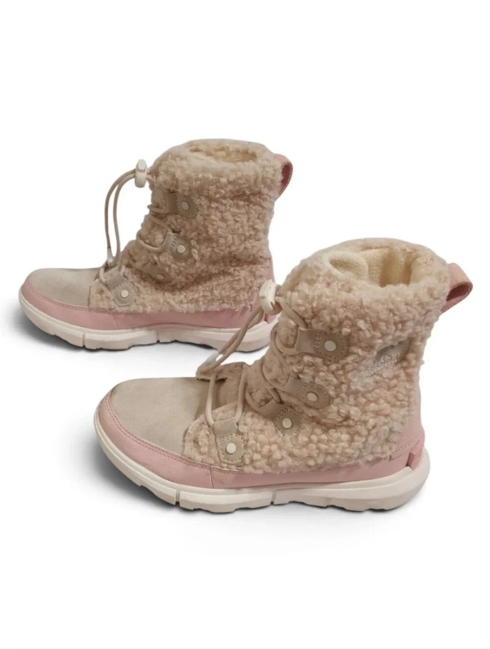 Sorel Explorer Cozy Canoe Girls Size 4 Sherpa Lace Up Winter Boots Tan Cream
